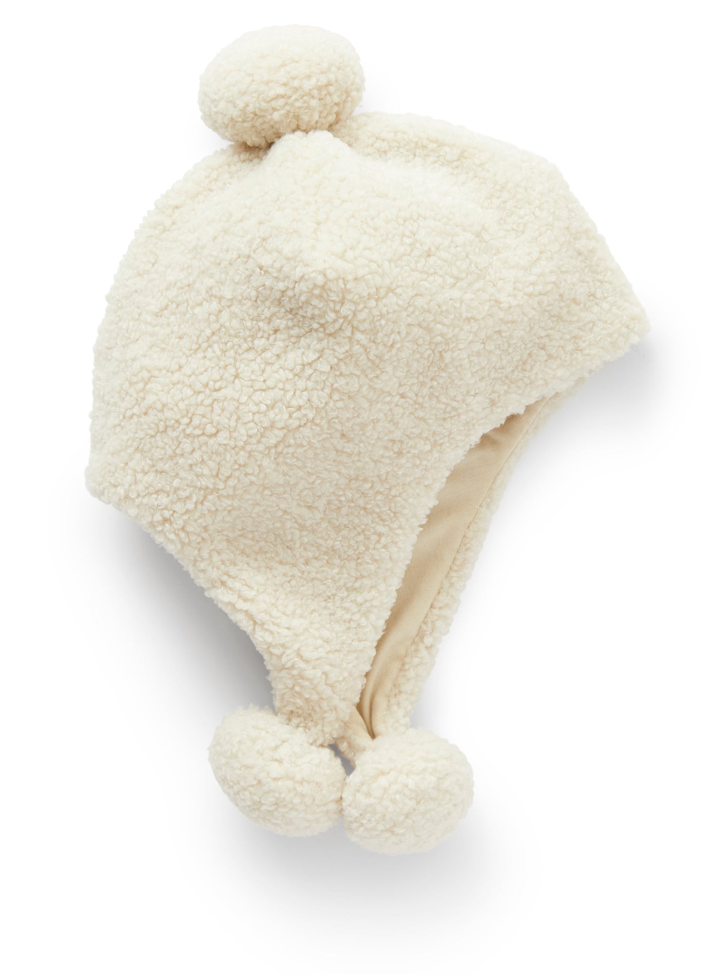 Teddy-Fur Hat with Pompoms | Natural