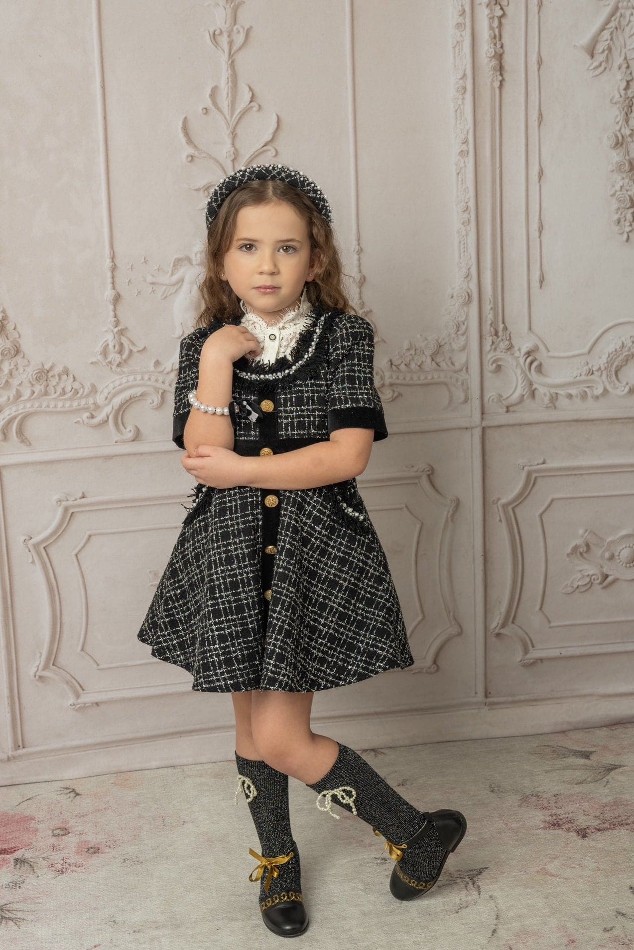 Girl | Orea and Tweed Dress | Black x Silver