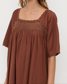 Althea Dress in chestnut brown cotton.