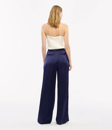 Another Tomorrow Satin Pleated Trouser in Indigo – Satin Women's Trousers