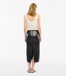 Another Tomorrow Seamed Pencil Skirt in Black – Bio Leather Women's Skirt
