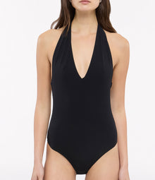 Another Tomorrow Halter Bodysuit in Black – Cotton Women's Top