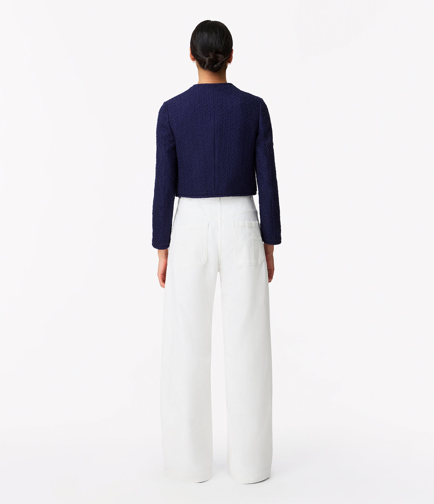 Another Tomorrow Cropped Tweed Jacket in Indigo – Cotton Women's Jacket