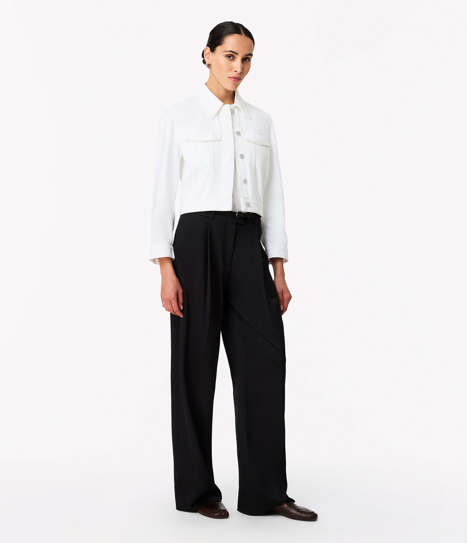 Another Tomorrow Cropped Denim Jacket in White – Denim Women's Jacket