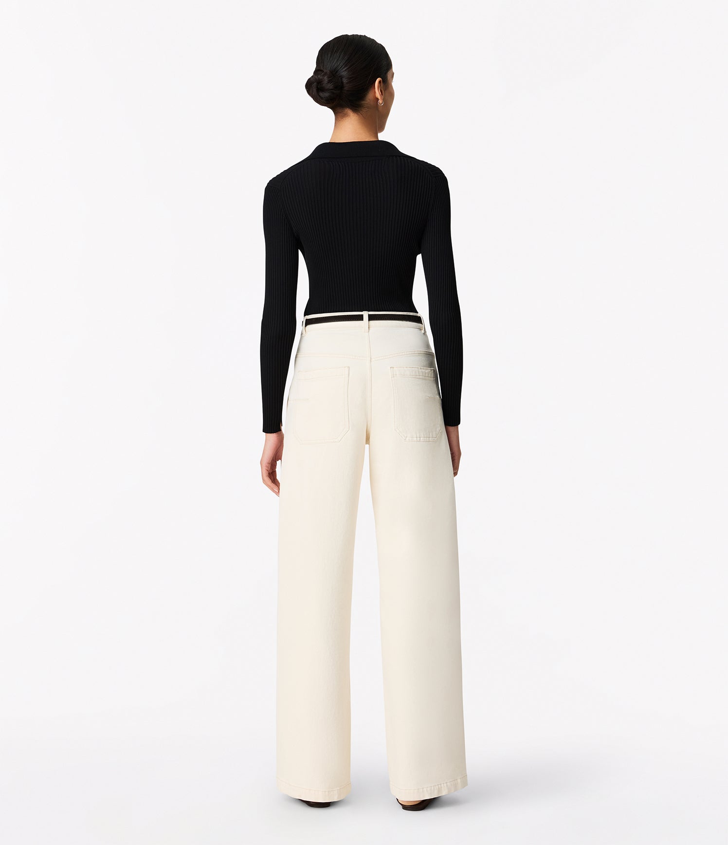 Another Tomorrow Ribbed Knit Polo in Black – Viscose Women's Knitwear
