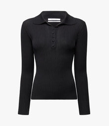 Another Tomorrow Ribbed Knit Polo in Black – Viscose Women's Knitwear