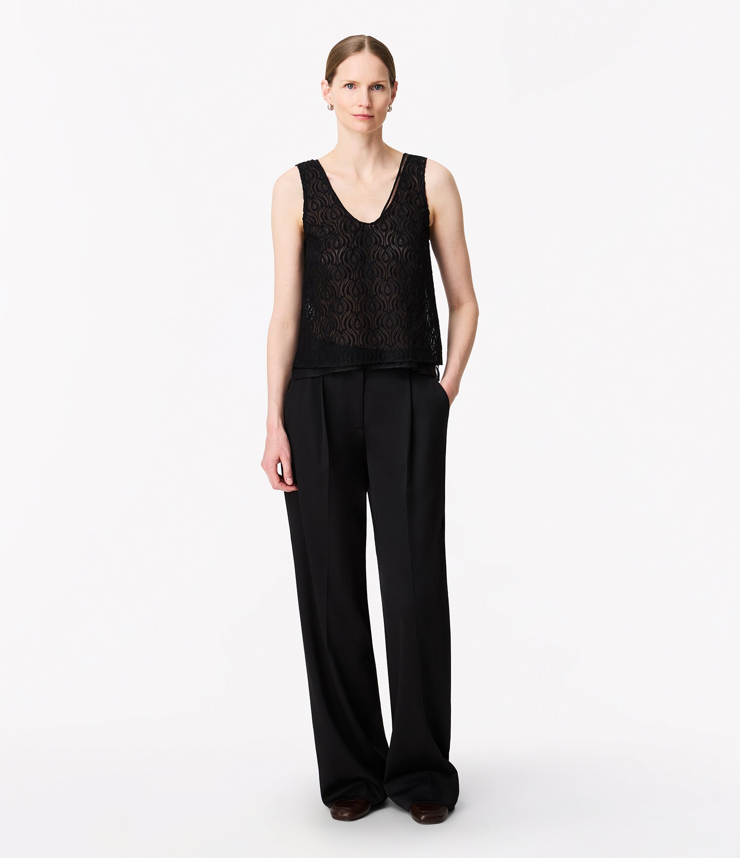 Another Tomorrow Silk Embroidered Top in Black – Silk Women's Top