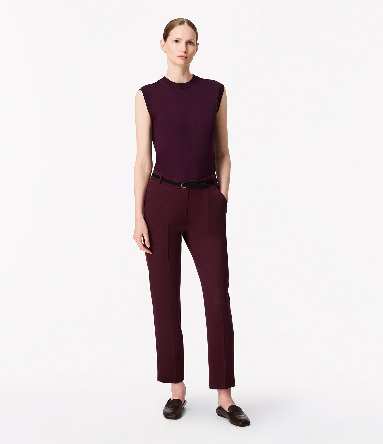 Another Tomorrow Peg Trouser in Plum – Wool Women's Trousers