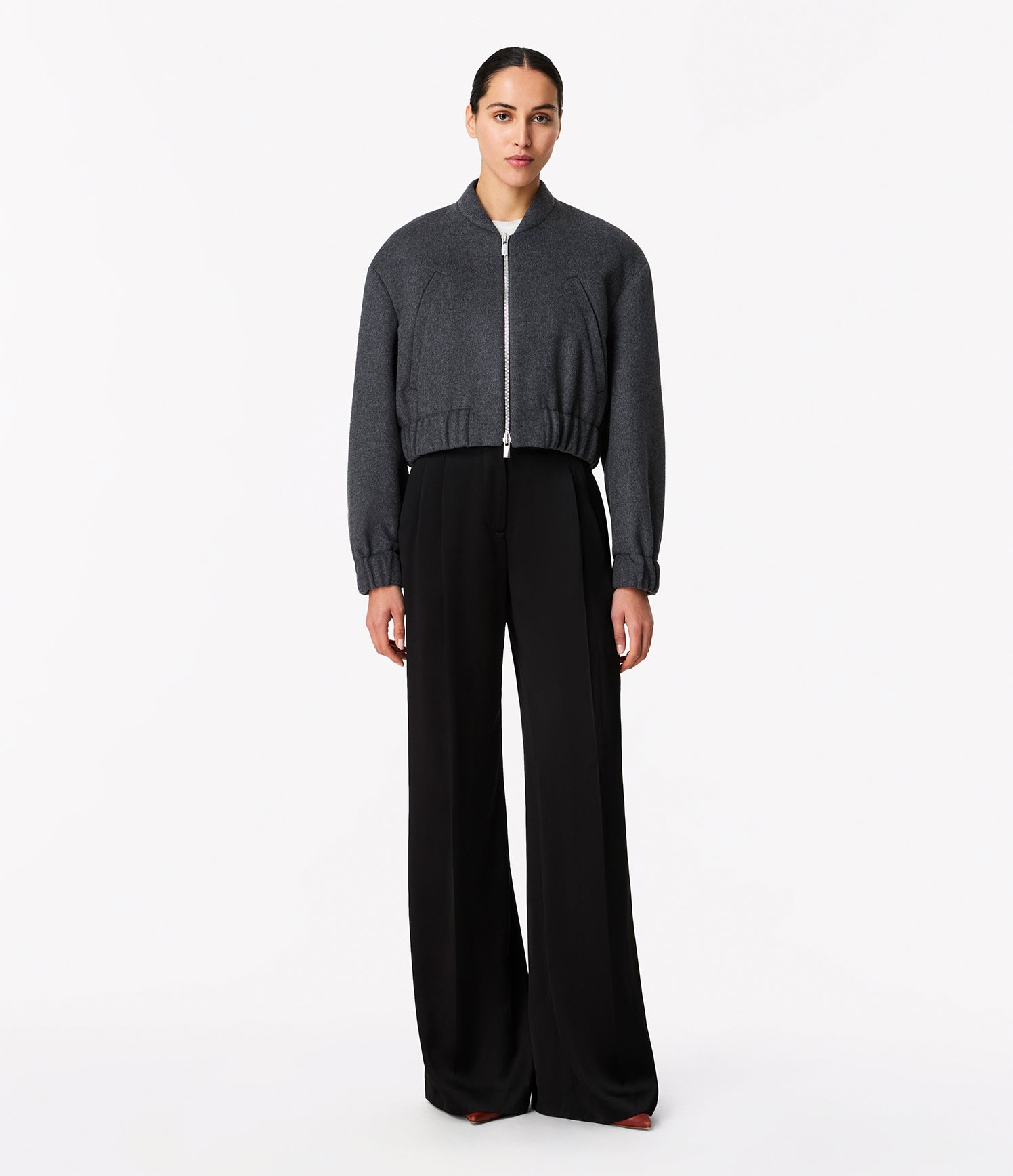 Another Tomorrow Wool Bomber Jacket in Light Grey Melange – Wool Women's Outerwear