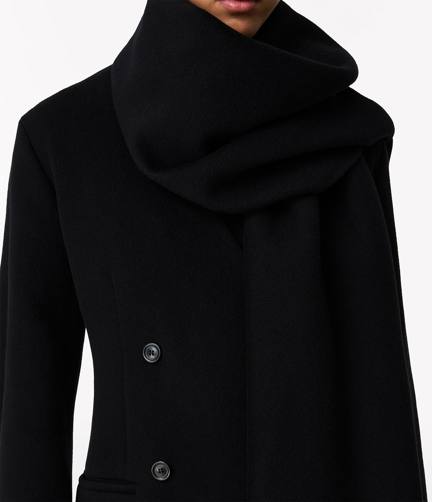 Another Tomorrow Short Scarf Coat in Black – Wool Women's Outerwear