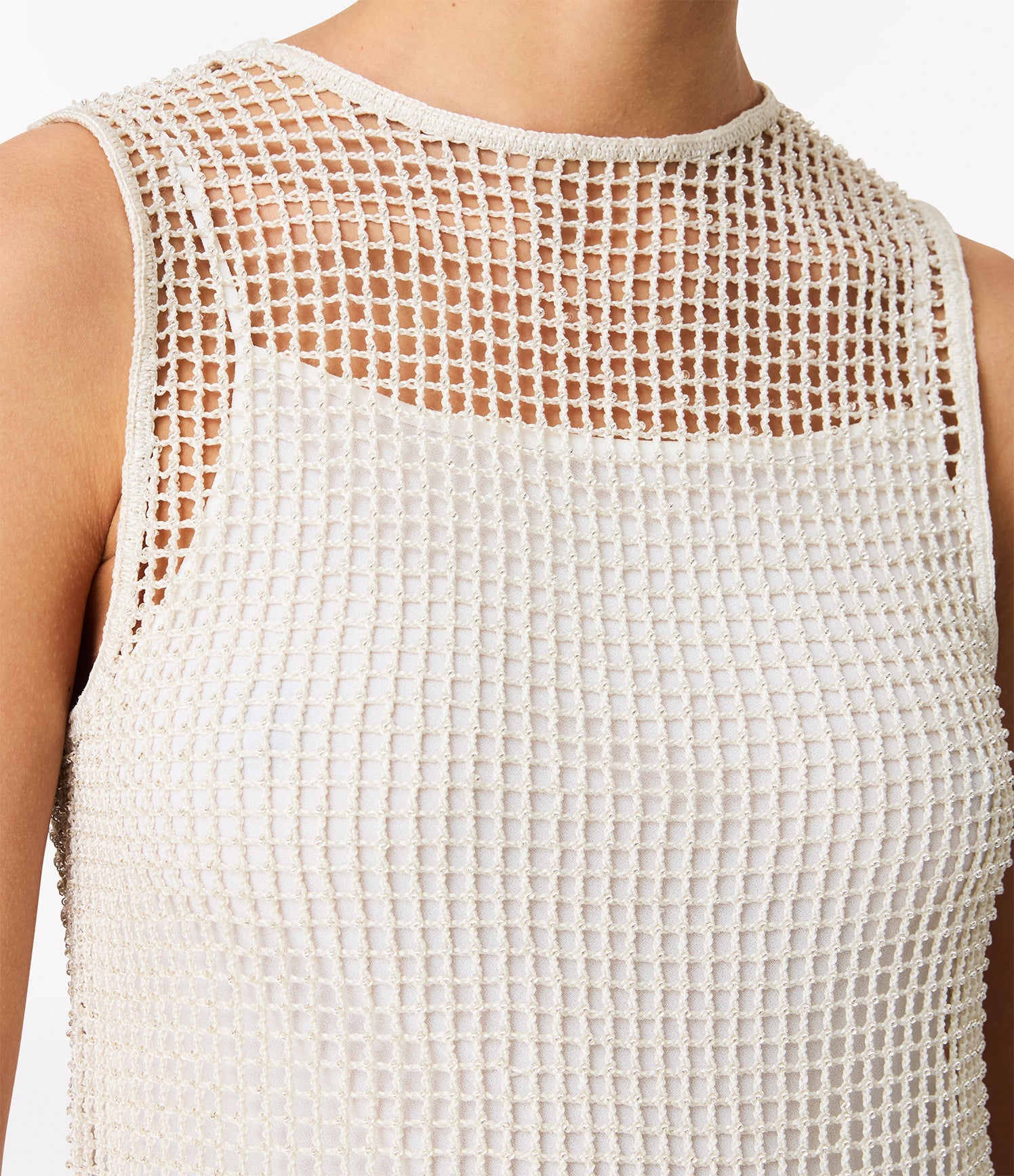 Another Tomorrow Beaded Shell in Cream – Viscose Women's Top