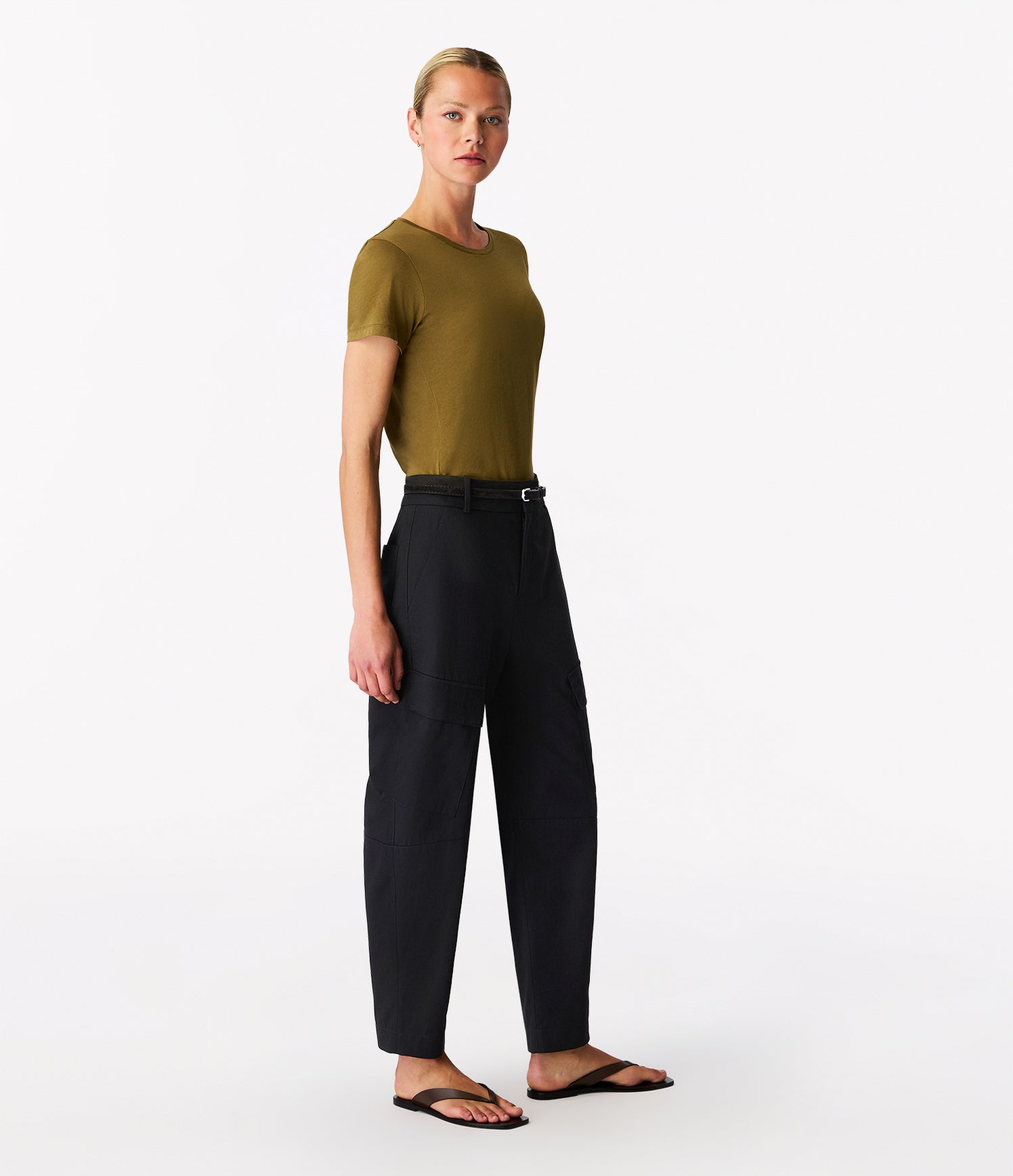 Another Tomorrow Curved Cargo Pant in Black – Cotton Women's Trousers