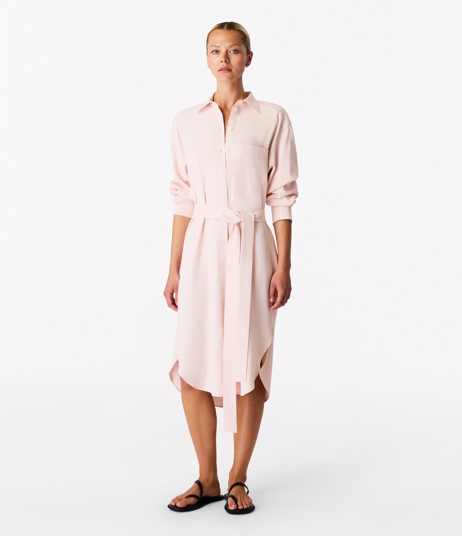 Another Tomorrow Pleat Back Shirt Dress in Quartz – Viscose Women's Dress