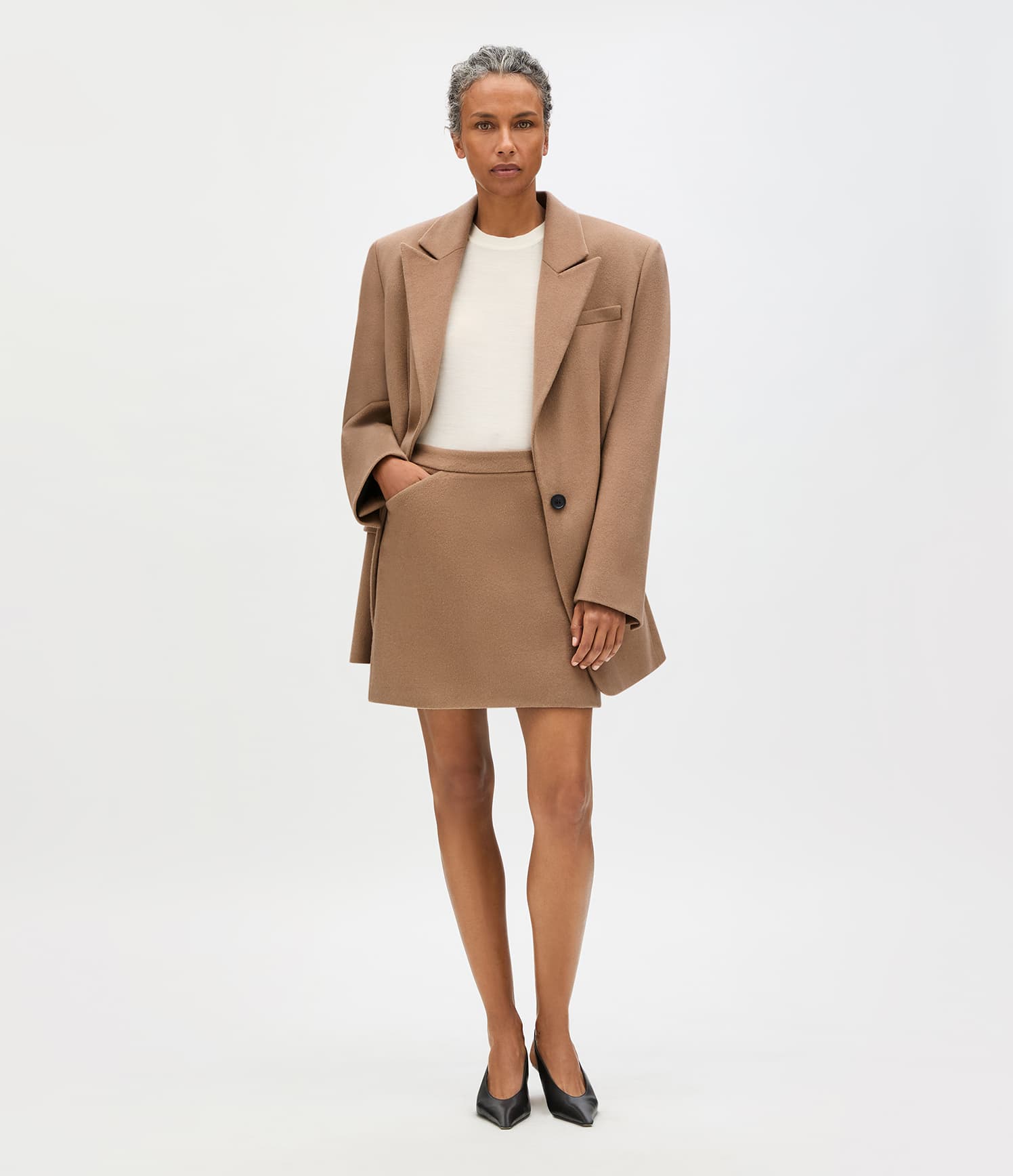 Another Tomorrow Tailored Mini Skirt in Camel – Cashmere Women's Skirt