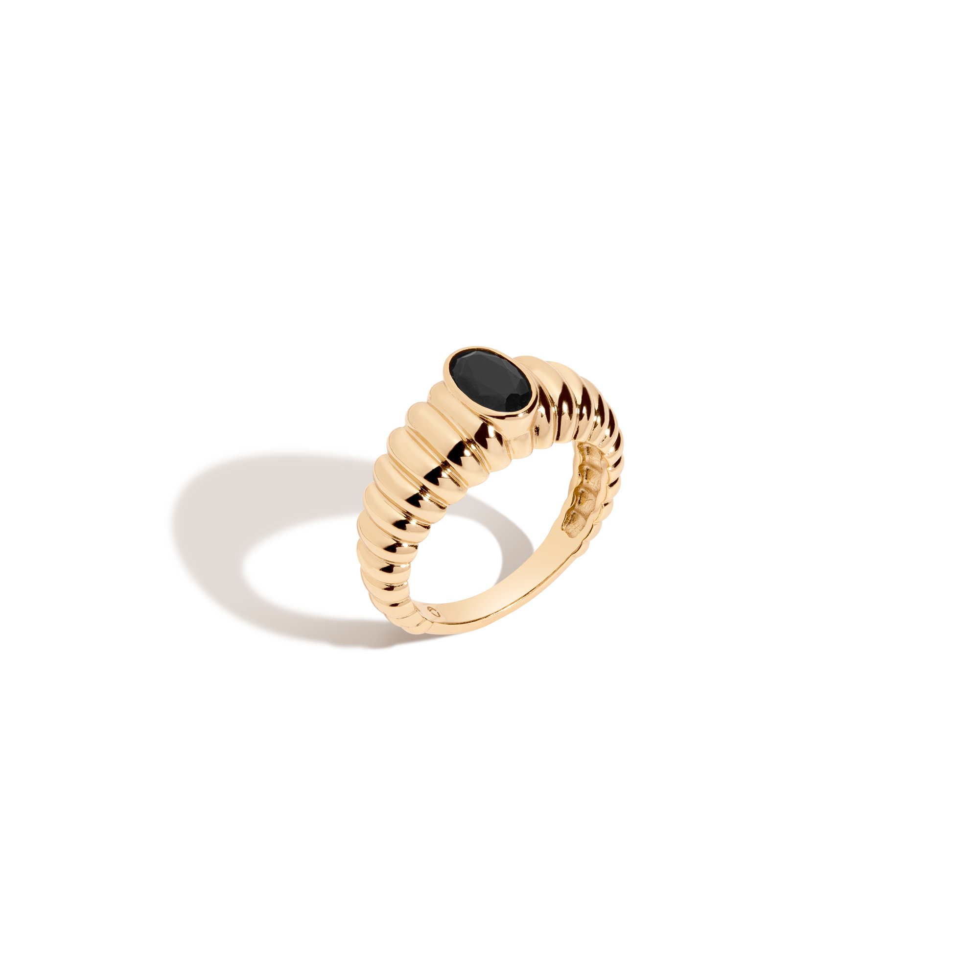 Lab Grown Black Sapphire Art Deco Ring Vermeil Yellow Gold