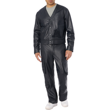 Leather Cargo Pant | Navy Blue