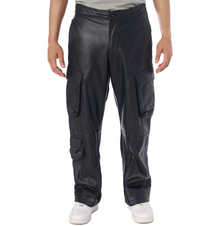 Leather Cargo Pant | Navy Blue