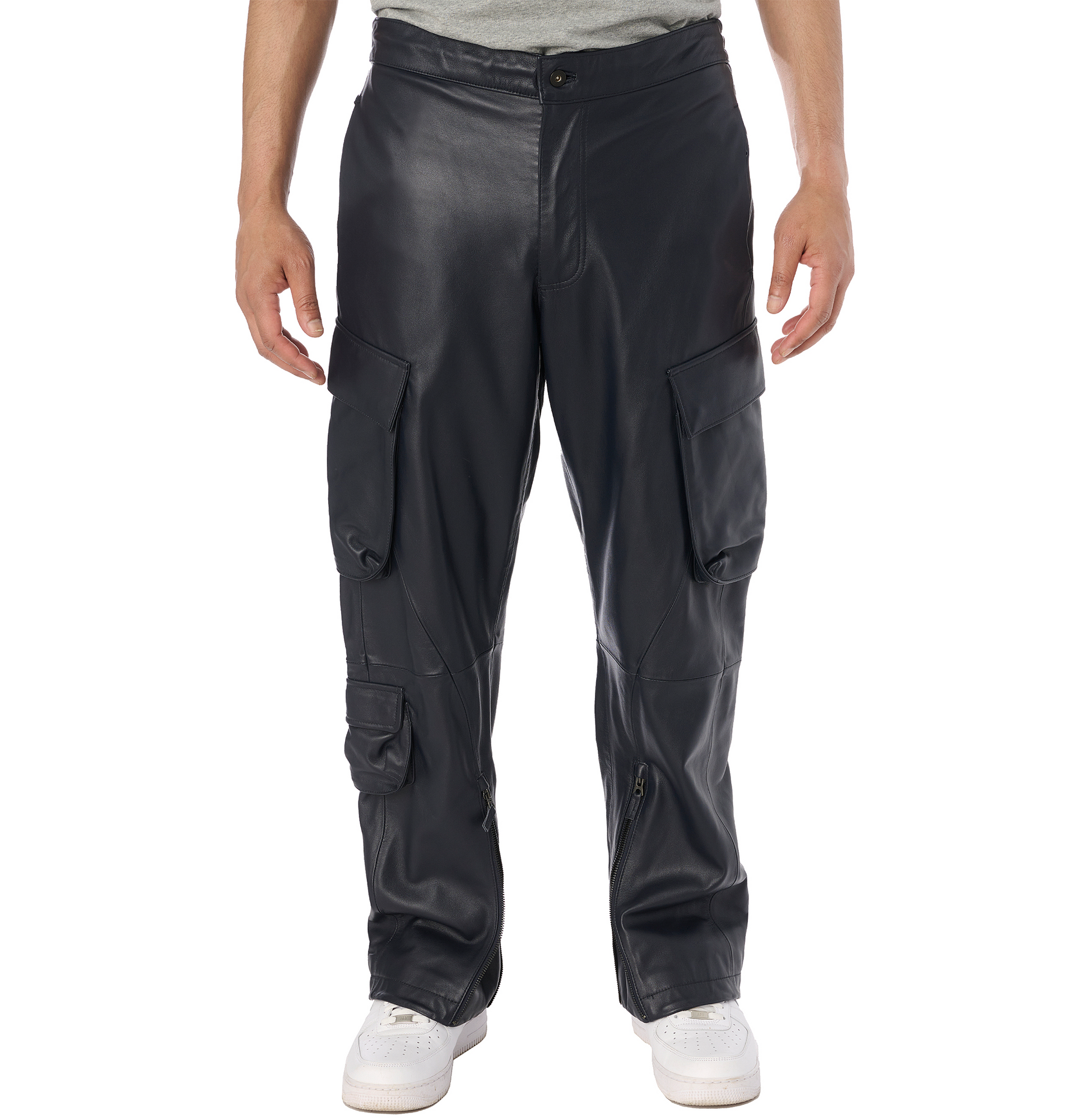 Leather Cargo Pant | Navy Blue