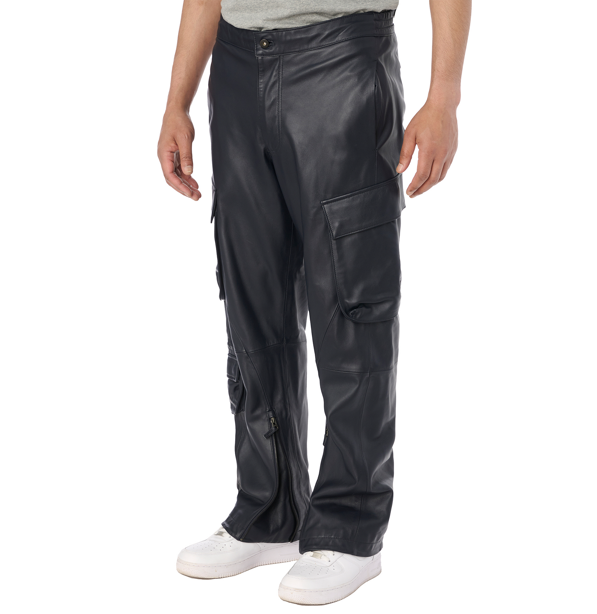 Leather Cargo Pant | Navy Blue
