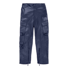 Leather Cargo Pant | Navy Blue