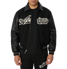Script Wool Leather Jacket | Black
