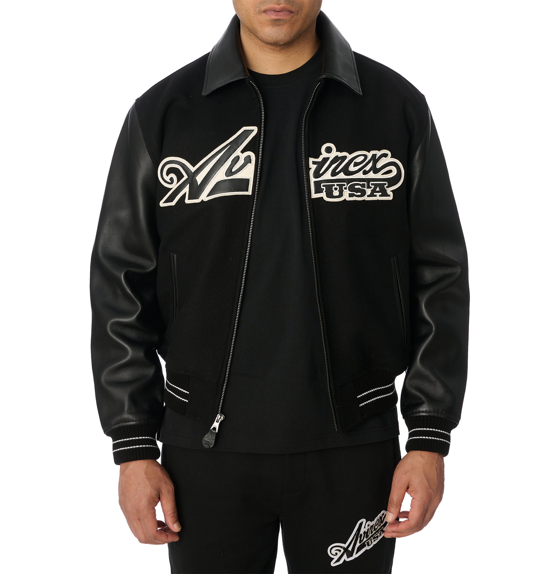 Script Wool Leather Jacket | Black