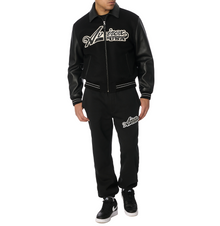 Script Wool Leather Jacket | Black