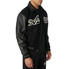 Script Wool Leather Jacket | Black