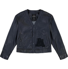 Leather Cardigan | Navy Blue