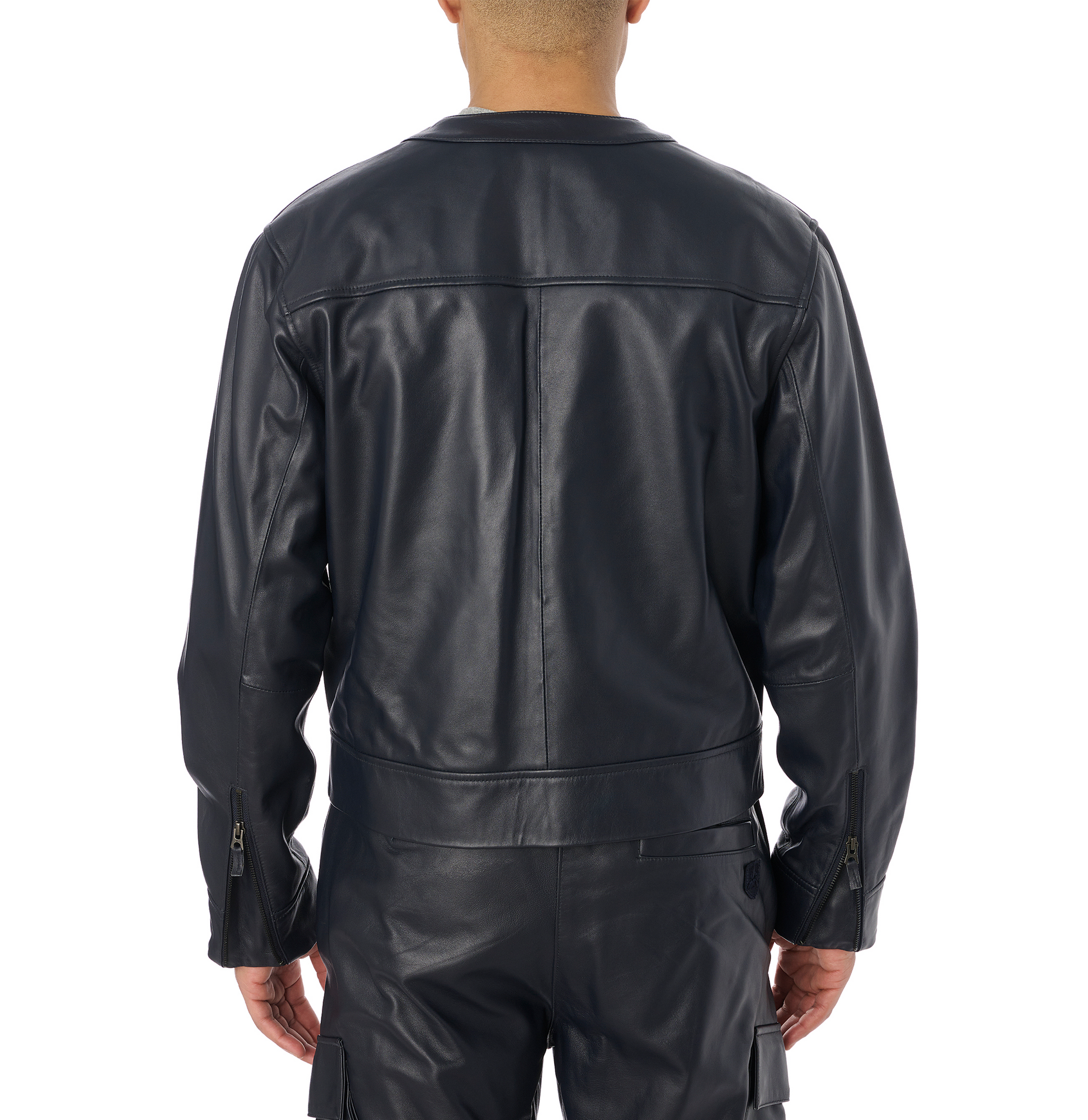 Leather Cardigan | Navy Blue