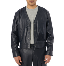 Leather Cardigan | Navy Blue
