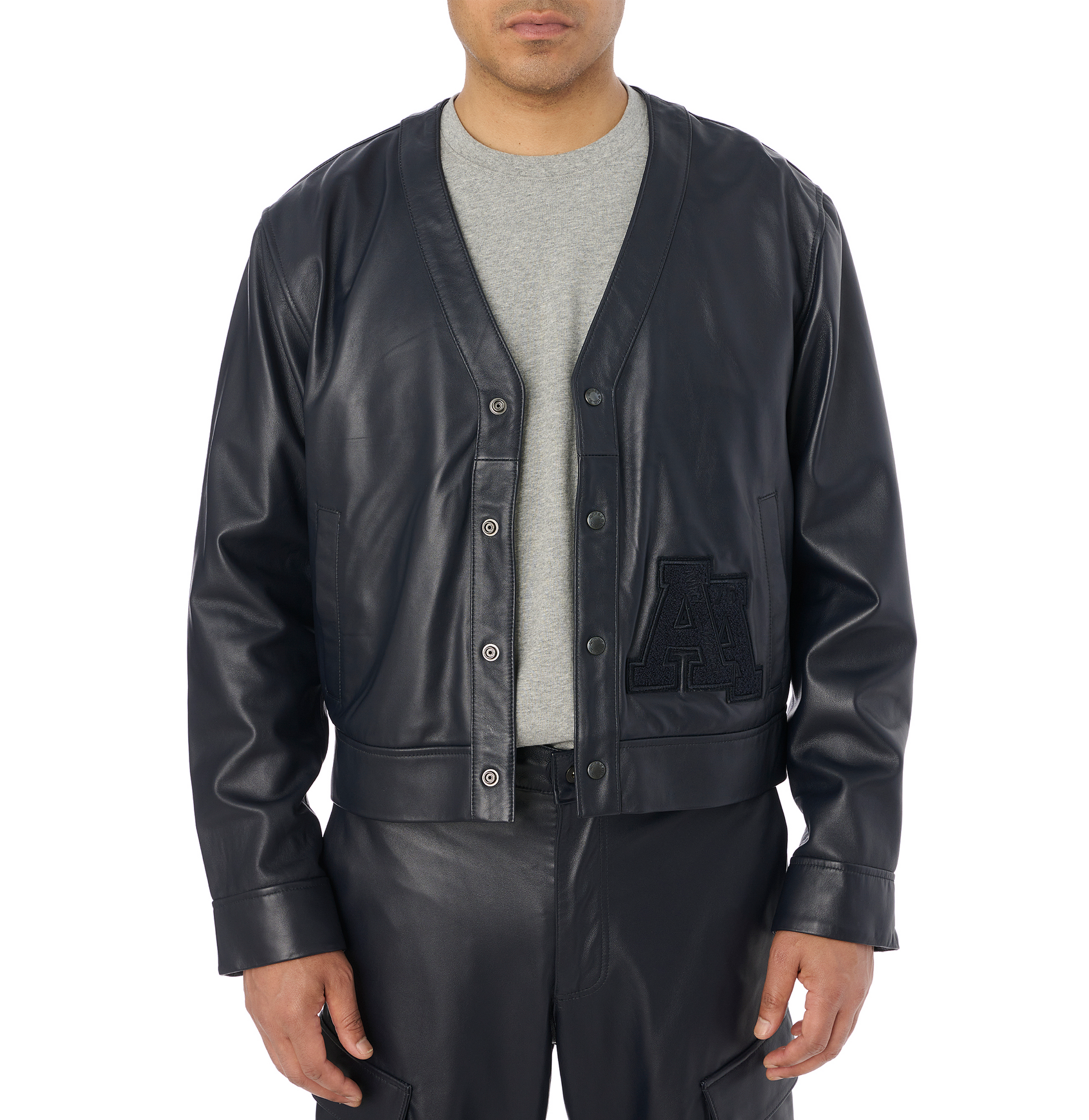 Leather Cardigan | Navy Blue