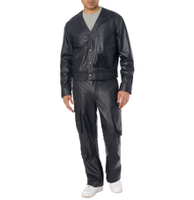 Leather Cardigan | Navy Blue