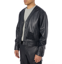 Leather Cardigan | Navy Blue