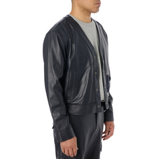 Leather Cardigan | Navy Blue