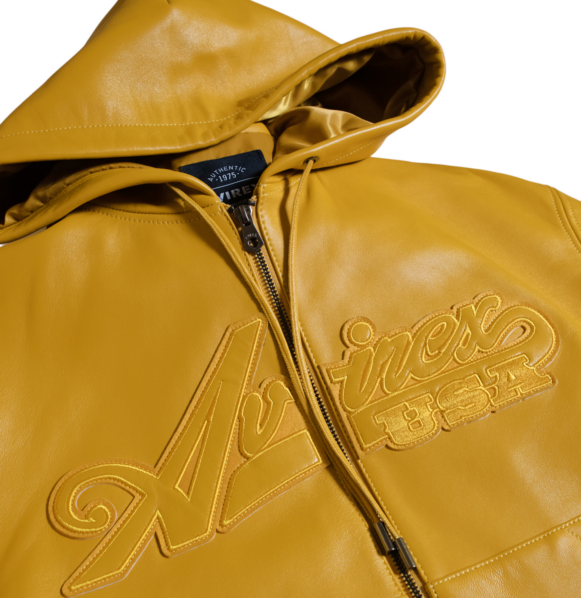 Script Nappa Leather Hoodie | Mustard