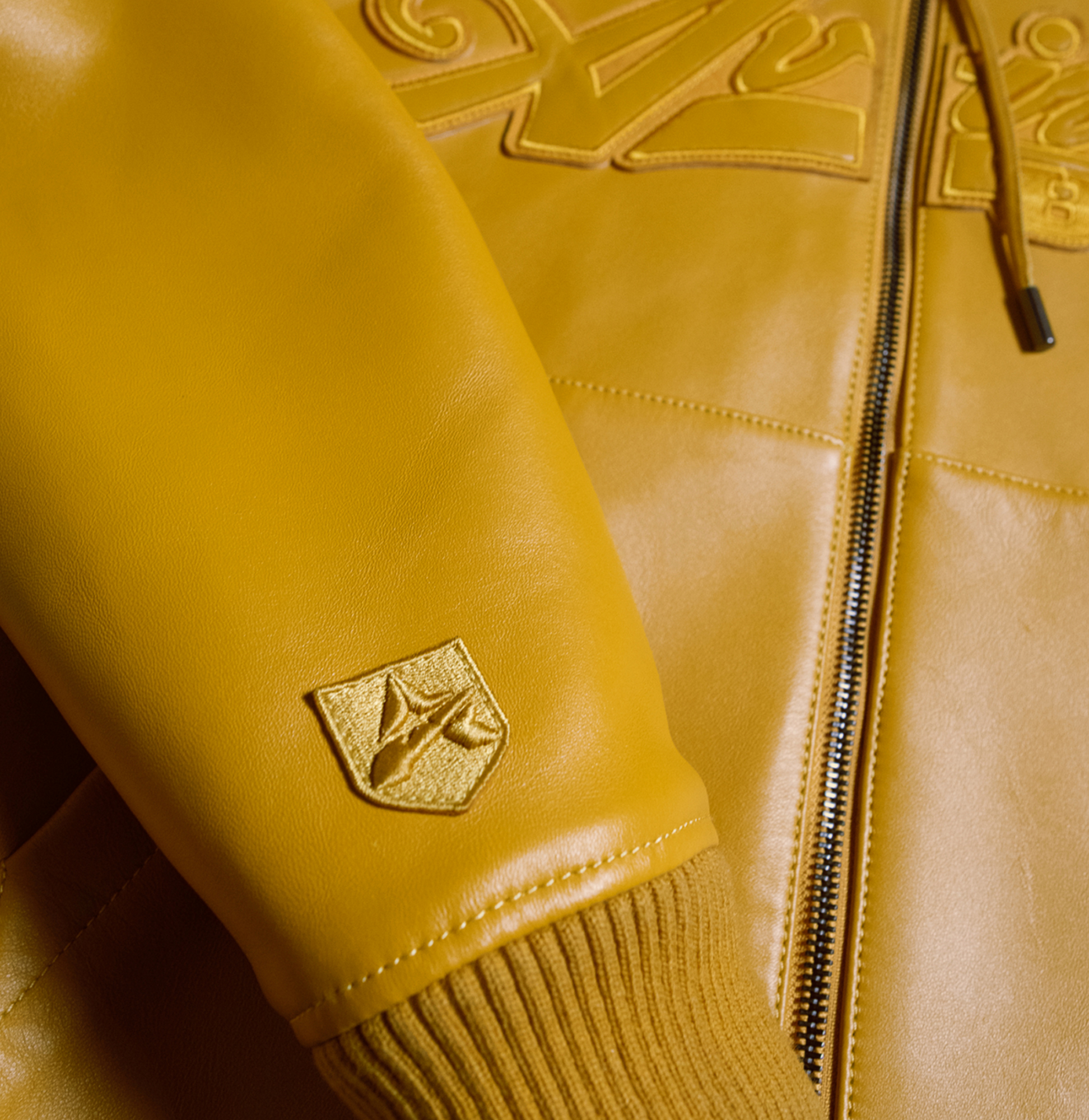 Script Nappa Leather Hoodie | Mustard