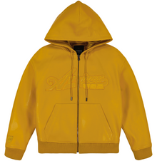 Script Nappa Leather Hoodie | Mustard