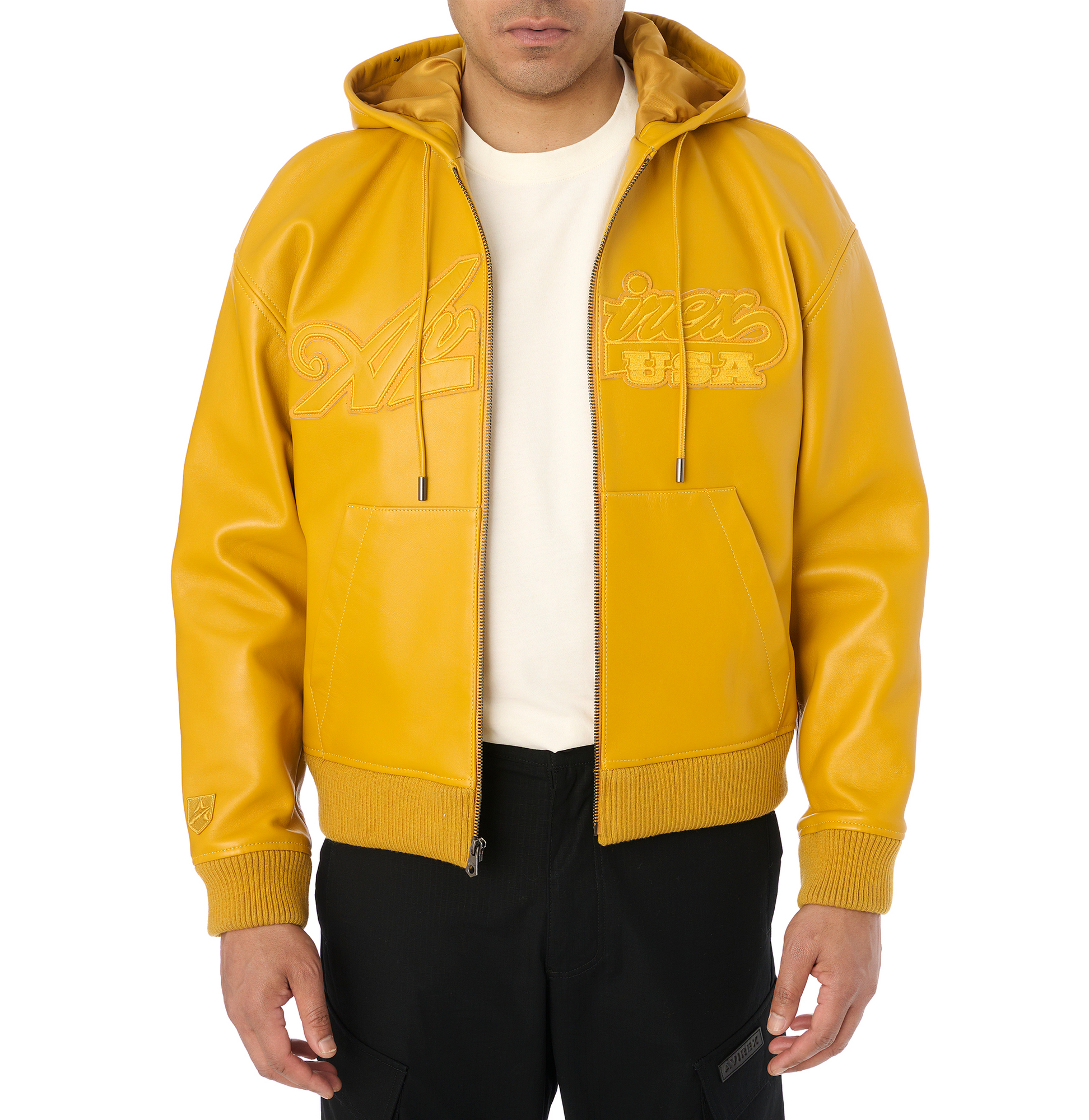 Script Nappa Leather Hoodie | Mustard
