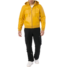 Script Nappa Leather Hoodie | Mustard