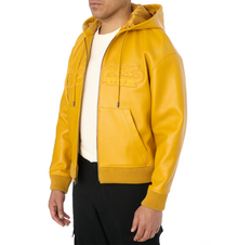 Script Nappa Leather Hoodie | Mustard