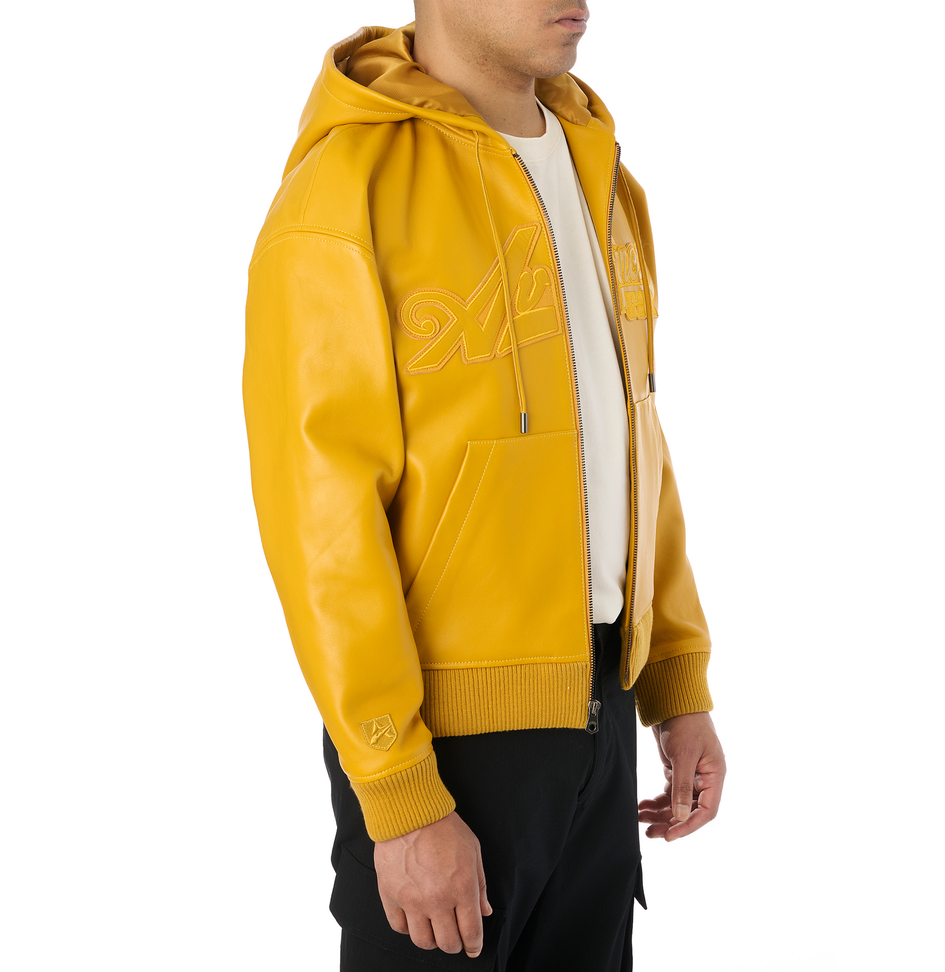 Script Nappa Leather Hoodie | Mustard