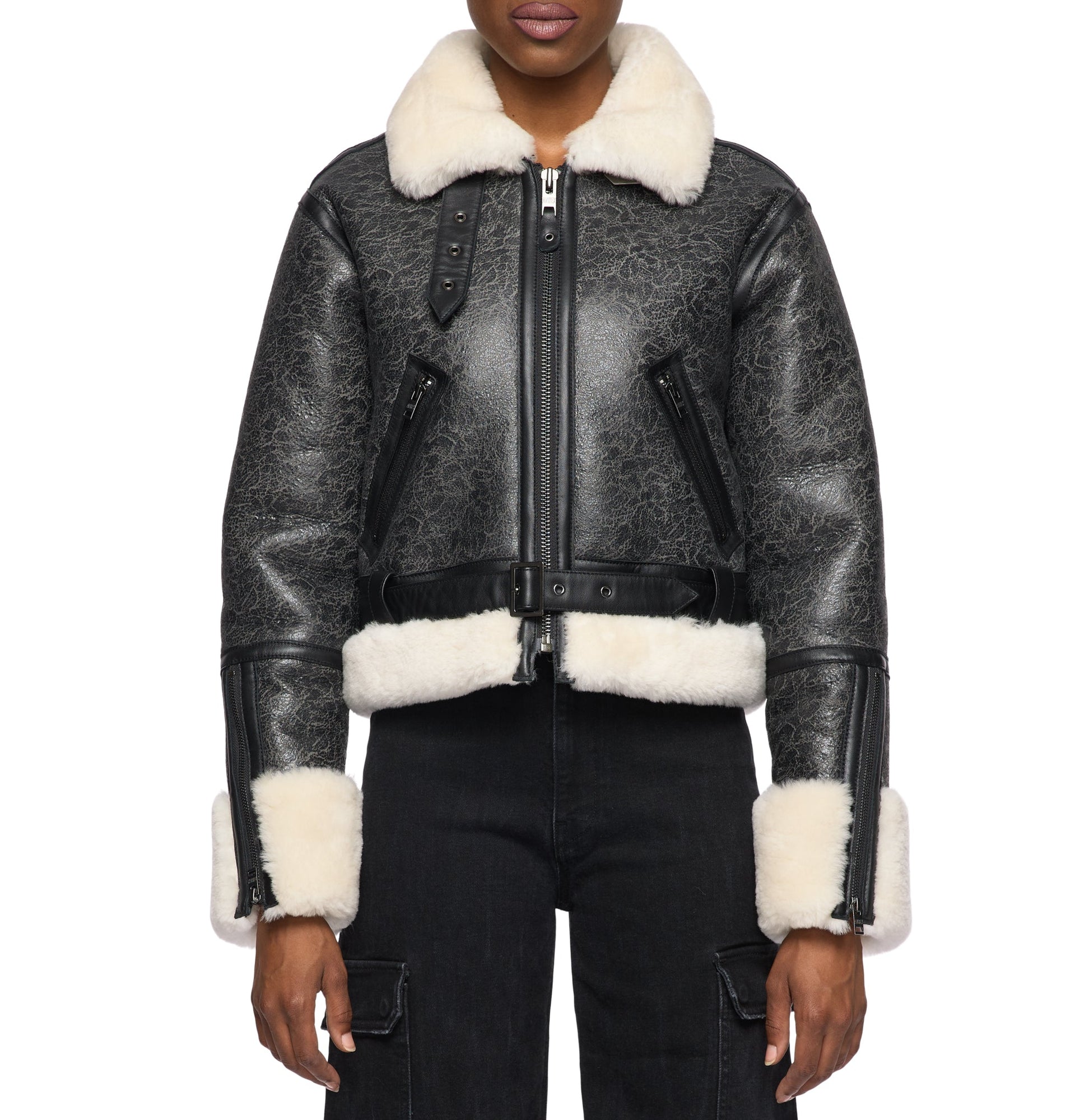 Cropped Shearling Jacket | Antique Black