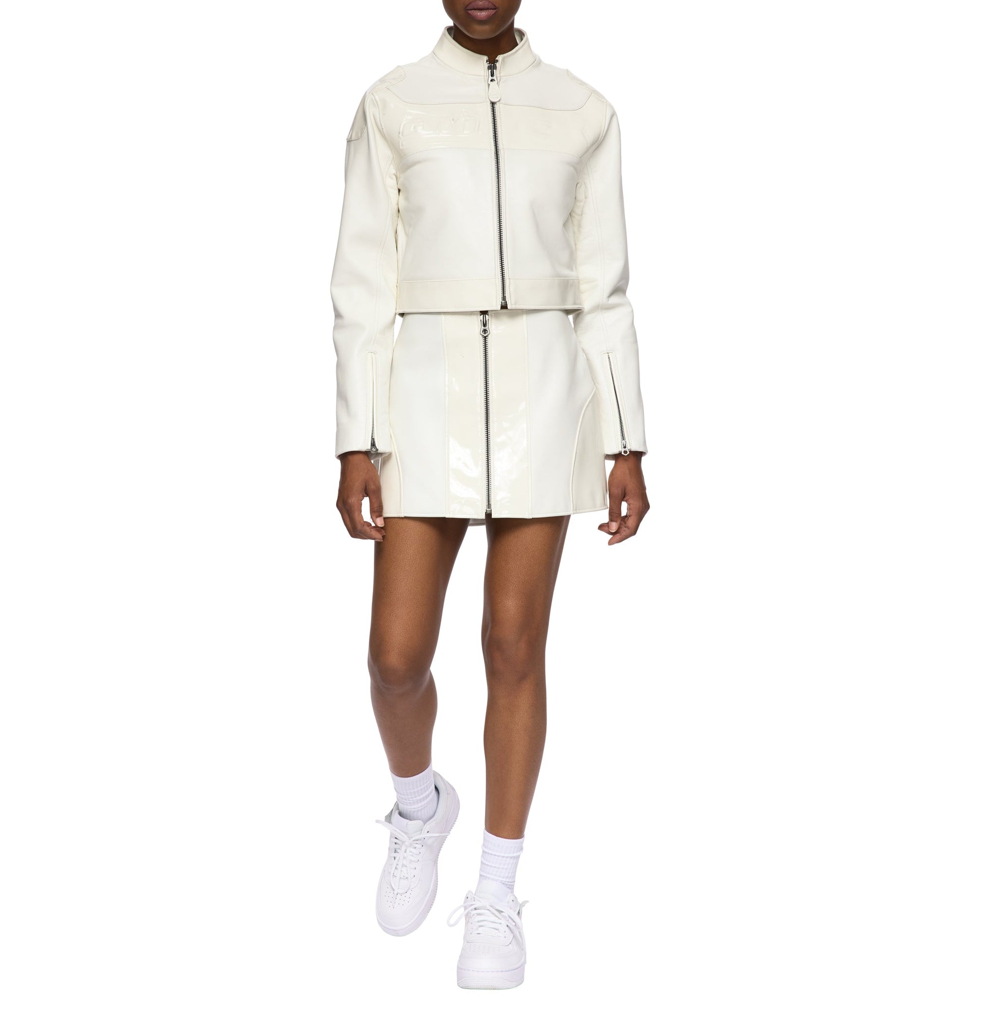 Cropped Patent Leather Moto Jacket | Snow White