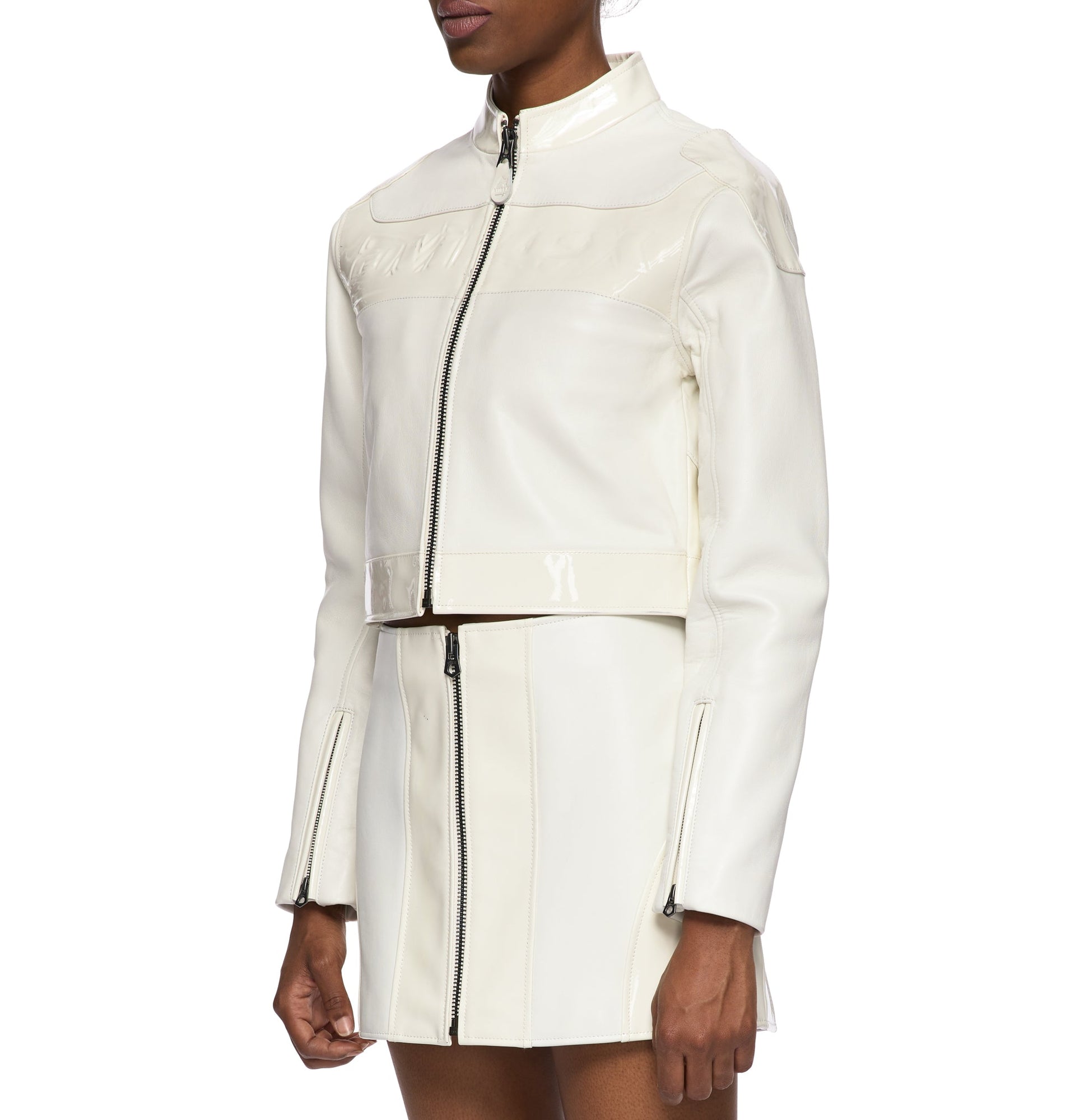 Cropped Patent Leather Moto Jacket | Snow White