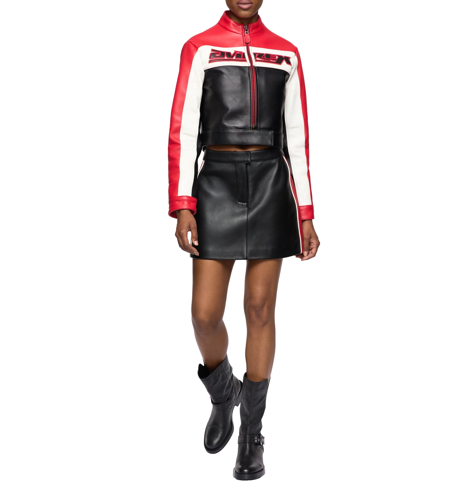 Cropped Colorblock Moto Jacket | Salvage Red