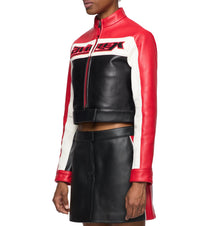 Cropped Colorblock Moto Jacket | Salvage Red