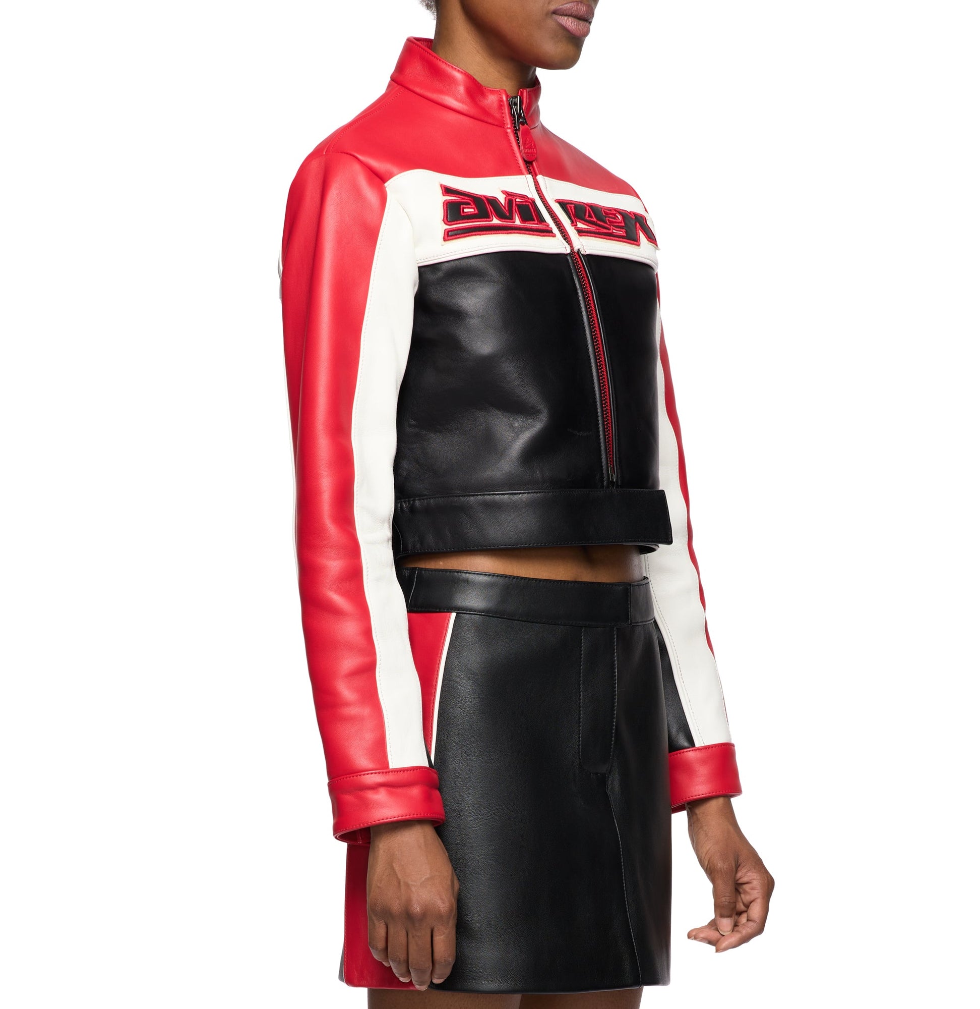 Cropped Colorblock Moto Jacket | Salvage Red