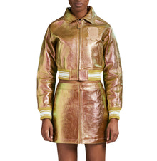 Limited Edition Cropped Metallic Icon Jacket | Rose Gold