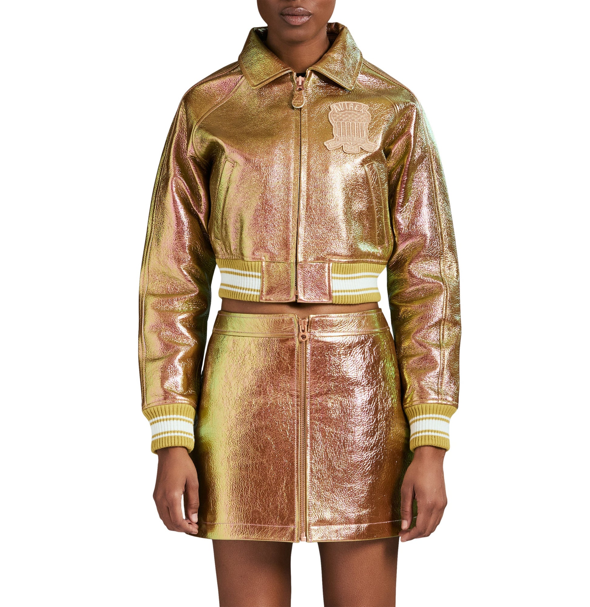Limited Edition Cropped Metallic Icon Jacket | Rose Gold